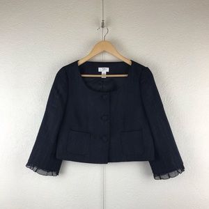 LOFT l 4 Navy Tailored Professional Textured Crop Buttons Ruffled Sleeve Jacket
